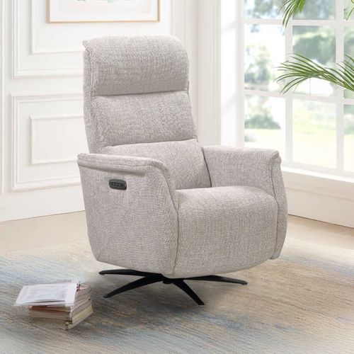 Fauteuil Relax Électrique Pivotant Tri-moteur Tissu Croisé Naturel Réglable En Hauteur - Johny