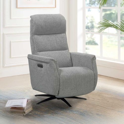Fauteuil Relax Électrique Pivotant Tri-moteur Tissu Croisé Gris Graphite Réglable En Hauteur - John