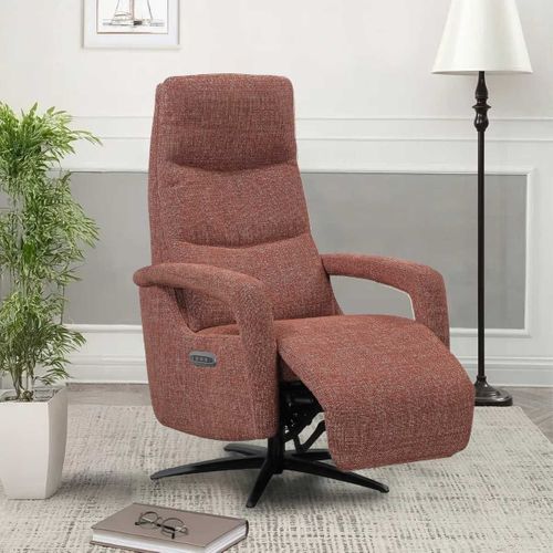 Fauteuil Relax Électrique Pivotant Tri-moteur Tissu Croisé Brique Réglable En Hauteur - Pauwel