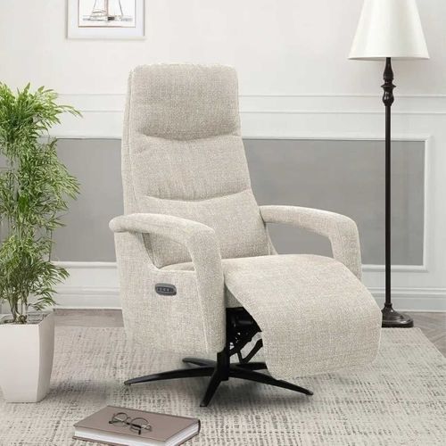 Fauteuil Relax Électrique Pivotant Tri-moteur Tissu Croisé Naturel Réglable En Hauteur - Pauwel