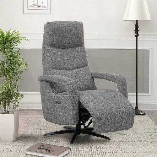 Fauteuil Relax Électrique Pivotant Tri-moteur Tissu Croisé Gris Graphite Réglable En Hauteur - Pauw