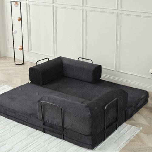 Canapé-lit 2 Places Modulable En Mousse Et Tissu Velours Coloris Noir - Edna
