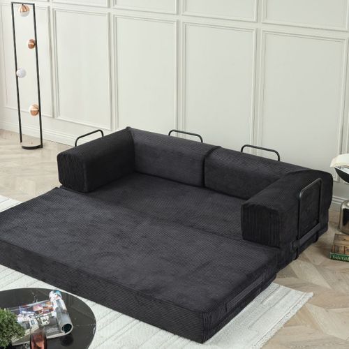 Canapé-lit 2 Places Modulable En Mousse Et Tissu Velours Coloris Noir - Edna