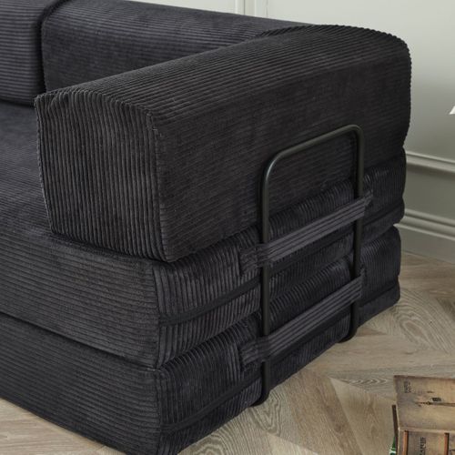 Canapé-lit 2 Places Modulable En Mousse Et Tissu Velours Coloris Noir - Edna