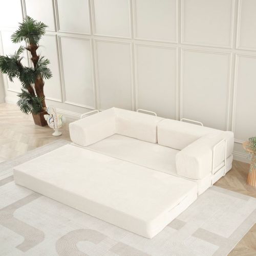 Canapé-lit 2 Places Modulable En Mousse Et Tissu Velours Coloris Crème - Edna