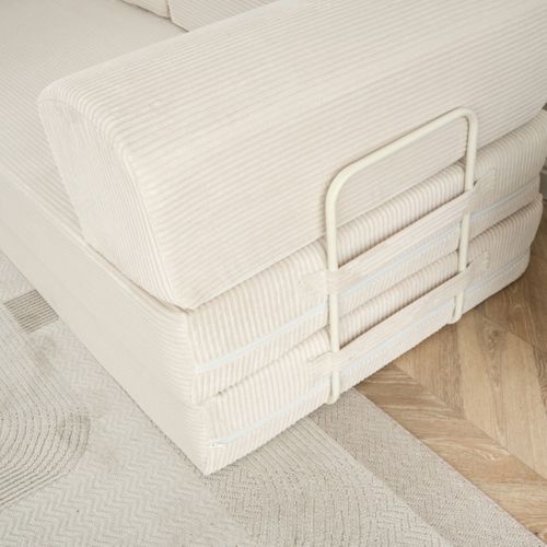 Canapé-lit 2 Places Modulable En Mousse Et Tissu Velours Coloris Crème - Edna