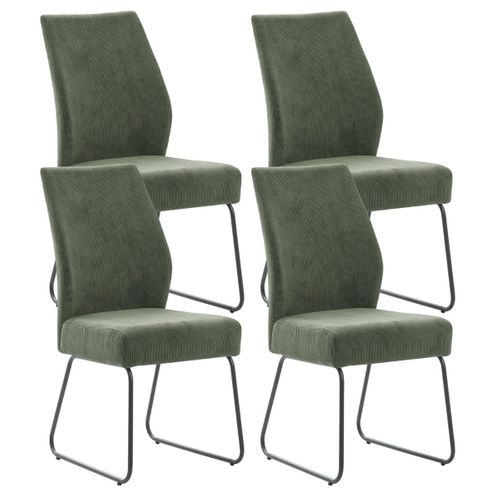 Lot De 4 Chaises En Velours Côtelé Et Pieds En Métal Laqué Coloris Vert - Alian