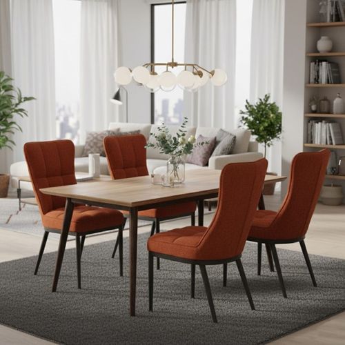 Lot De 2 Chaises En Tissu Polyester Doux Terracotta Et Pieds En Métal Laqué Noir - Damyan