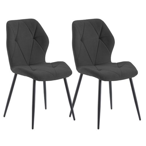 Lot De 2 Chaises En Tissu Polyester Doux Noir Et Pieds En Métal Laqué Noir - Luciana