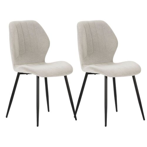 Lot De 2 Chaises En Tissu Polyester Maillé Crème Et Pieds En Métal Laqué Noir - Maldi