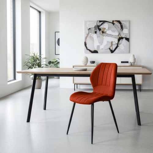 Lot De 2 Chaises En Tissu Polyester Maillé Brique Et Pieds En Métal Laqué Noir - Maldi