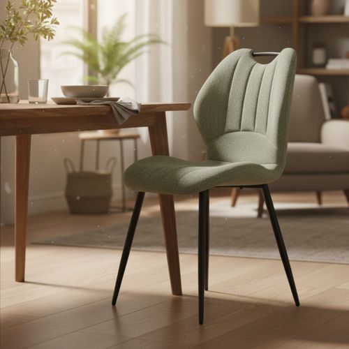 Lot De 2 Chaises En Tissu Polyester Maillé Vert Avec Poignée Et Pieds En Métal Laqué Noir - Milda