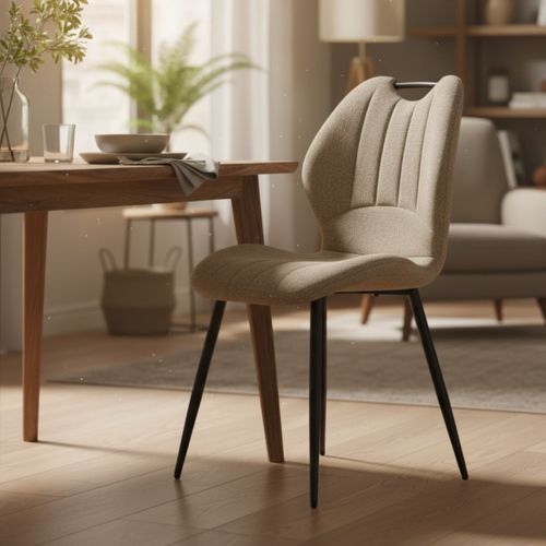 Lot De 2 Chaises En Tissu Polyester Maillé Brun Avec Poignée Et Pieds En Métal Laqué Noir - Milda
