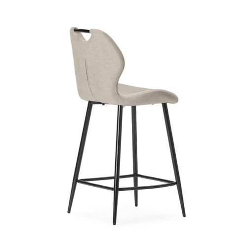 Lot De 2 Tabourets De Bar En Tissu Polyester Maillé Beige Avec Poignée Et Pieds En Métal Laqué Noir