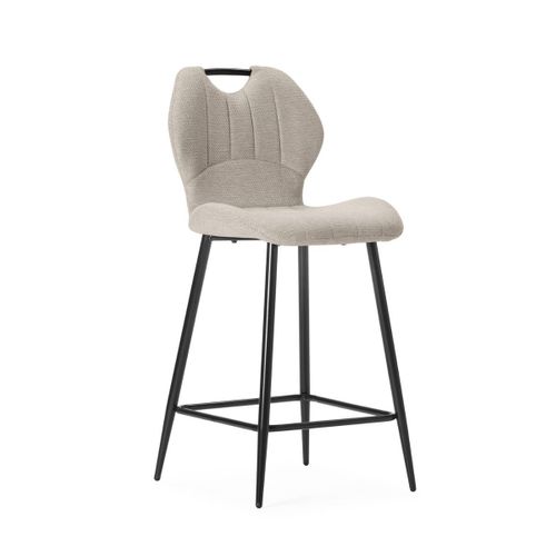 Lot De 2 Tabourets De Bar En Tissu Polyester Maillé Beige Avec Poignée Et Pieds En Métal Laqué Noir