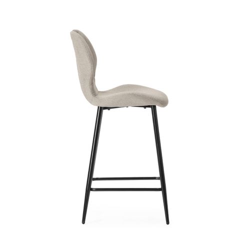 Lot De 2 Tabourets De Bar En Tissu Polyester Maillé Beige Avec Poignée Et Pieds En Métal Laqué Noir
