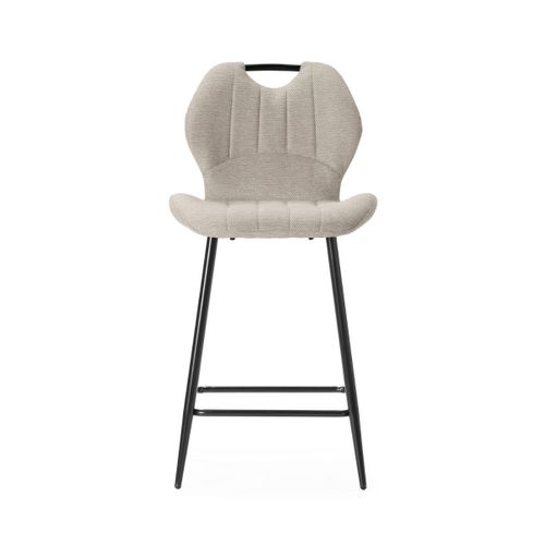 Lot De 2 Tabourets De Bar En Tissu Polyester Maillé Beige Avec Poignée Et Pieds En Métal Laqué Noir