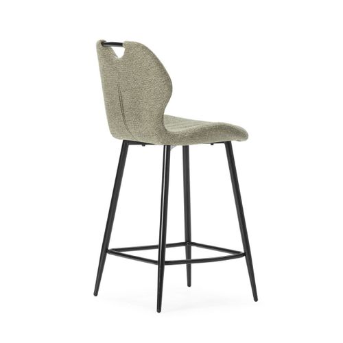 Lot De 2 Tabourets De Bar En Tissu Polyester Maillé Vert Avec Poignée Et Pieds En Métal Laqué Noir
