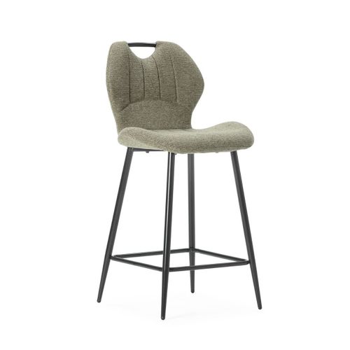 Lot De 2 Tabourets De Bar En Tissu Polyester Maillé Vert Avec Poignée Et Pieds En Métal Laqué Noir