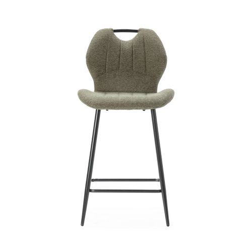 Lot De 2 Tabourets De Bar En Tissu Polyester Maillé Vert Avec Poignée Et Pieds En Métal Laqué Noir