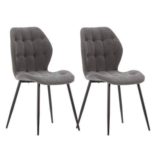 Lot De 2 Chaises En Tissu Polyester Maillé Gris Anthracite Et Pieds En Métal Laqué Noir - Nalcy