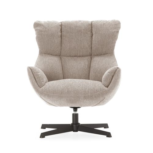 Fauteuil Pivotant Grand Confort En Tissu Chenillé Crème Piètement Métal Laqué Noir - Linette