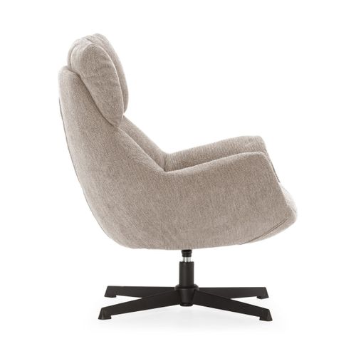 Fauteuil Pivotant Grand Confort En Tissu Chenillé Crème Piètement Métal Laqué Noir - Linette