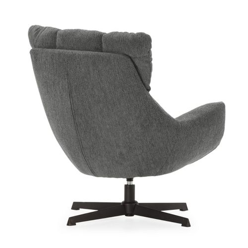 Fauteuil Pivotant Grand Confort En Tissu Chenillé Gris Piètement Métal Laqué Noir - Linette