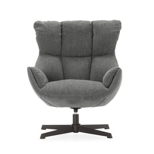 Fauteuil Pivotant Grand Confort En Tissu Chenillé Gris Piètement Métal Laqué Noir - Linette