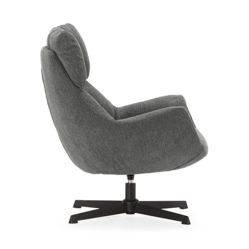 Fauteuil Pivotant Grand Confort En Tissu Chenillé Gris Piètement Métal Laqué Noir - Linette