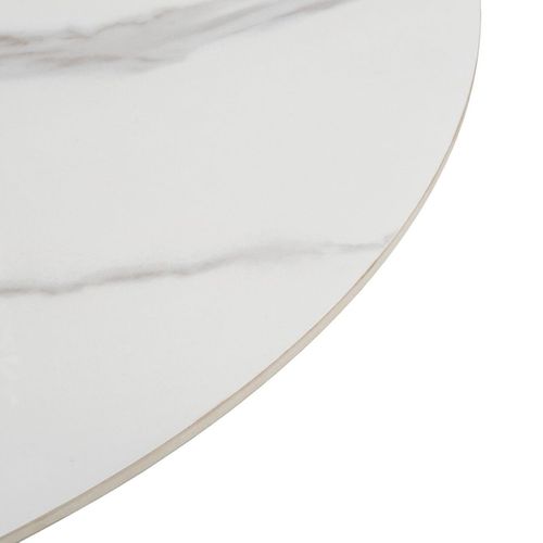 Ensemble De 2 Tables Basses Plateaux Céramique Imitation Marbre Blanc Pied Central En Métal - Reyli