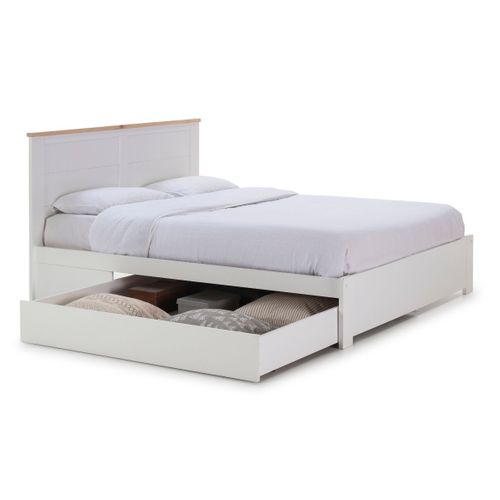 Lit 140x190cm Avec Tiroir En Mdf Et Pin Coloris Blanc Et Naturel - Celan