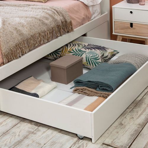 Lit 140x190cm Avec Tiroir En Mdf Et Pin Coloris Blanc Et Naturel - Celan