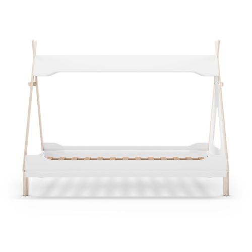 Lit Tipi 90x190 En Mdf Et Pin Massif Laqué Blanc Et Ciré Naturel - Nolian