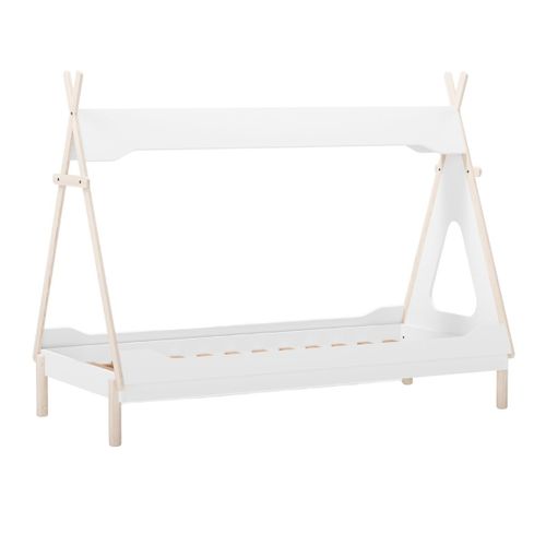 Lit Tipi 90x190 En Mdf Et Pin Massif Laqué Blanc Et Ciré Naturel - Nolian