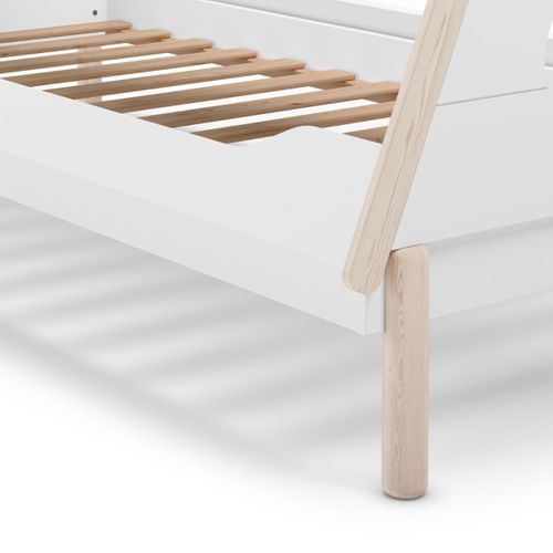 Lit Tipi 90x190 En Mdf Et Pin Massif Laqué Blanc Et Ciré Naturel - Nolian