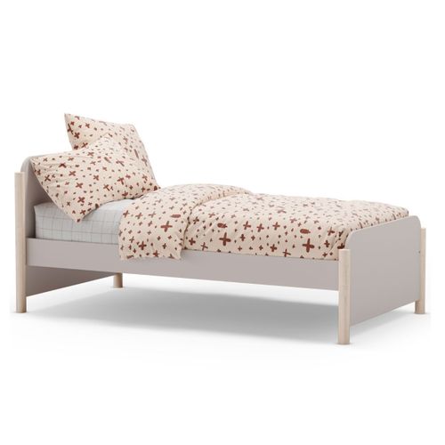 Lit 90x190 En Mdf Et Pin Massif Laqué Crème Pieds En Pin Naturel - Enora