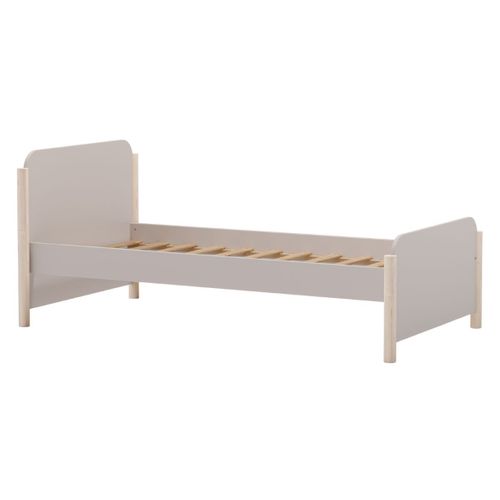 Lit 90x190 En Mdf Et Pin Massif Laqué Crème Pieds En Pin Naturel - Enora