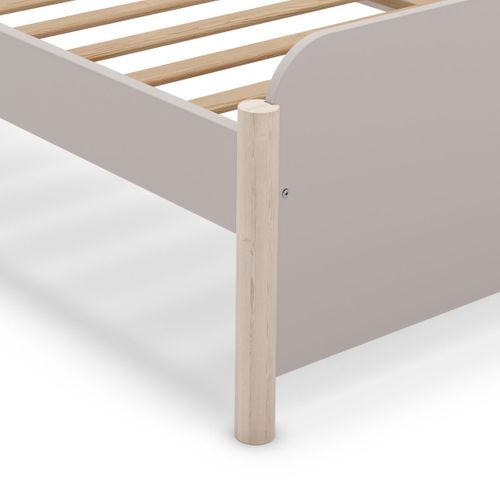Lit 90x190 En Mdf Et Pin Massif Laqué Crème Pieds En Pin Naturel - Enora