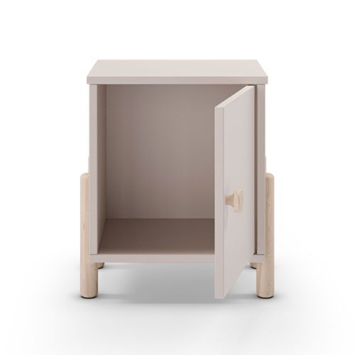 Chevet 1 Porte En Mdf Et Pin Massif Laqué Crème Pieds En Pin Naturel - Enora