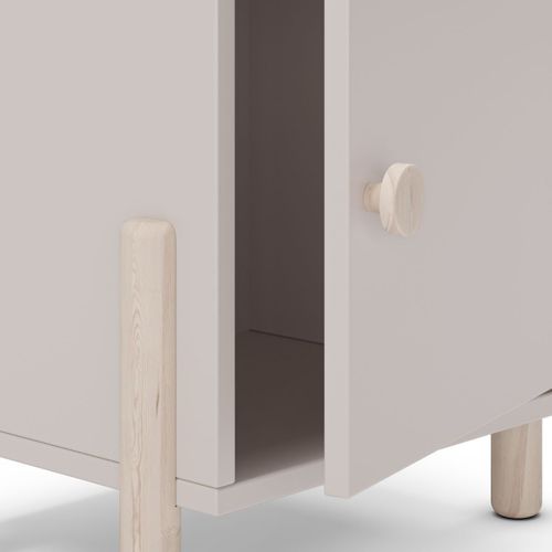 Chevet 1 Porte En Mdf Et Pin Massif Laqué Crème Pieds En Pin Naturel - Enora