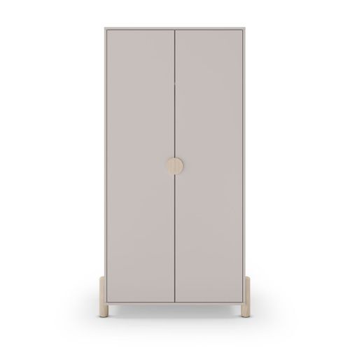 Penderie 2 Portes En Mdf Et Pin Massif Laqué Crème Pieds En Pin Naturel - Enora