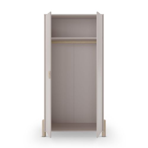 Penderie 2 Portes En Mdf Et Pin Massif Laqué Crème Pieds En Pin Naturel - Enora