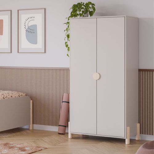 Penderie 2 Portes En Mdf Et Pin Massif Laqué Crème Pieds En Pin Naturel - Enora