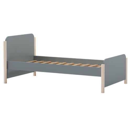 Lit 90x190 En Mdf Et Pin Massif Laqué Vert Kaki Pieds En Pin Naturel - Enora