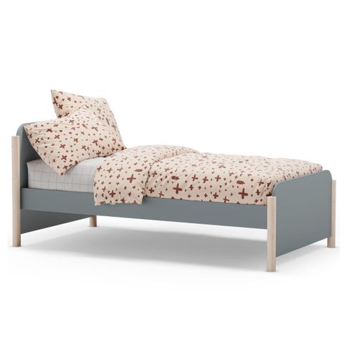 Lit 90x190 En Mdf Et Pin Massif Laqué Vert Kaki Pieds En Pin Naturel - Enora