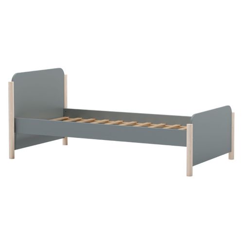 Lit 90x190 En Mdf Et Pin Massif Laqué Vert Kaki Pieds En Pin Naturel - Enora