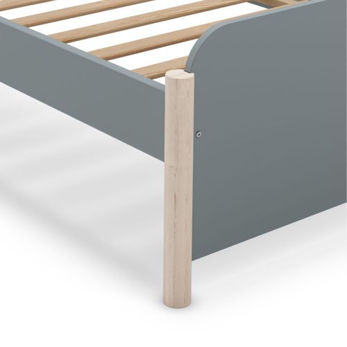 Lit 90x190 En Mdf Et Pin Massif Laqué Vert Kaki Pieds En Pin Naturel - Enora