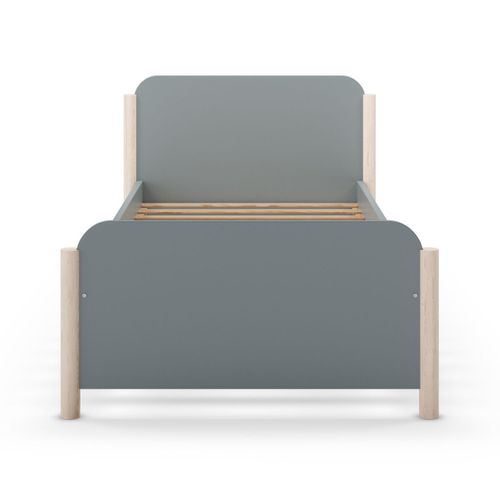 Lit 90x190 En Mdf Et Pin Massif Laqué Vert Kaki Pieds En Pin Naturel - Enora