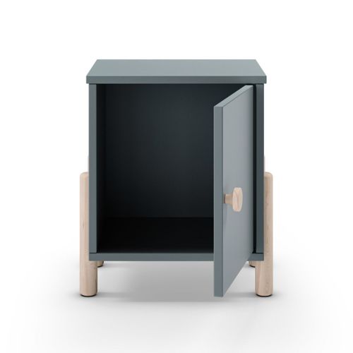 Chevet 1 Porte En Mdf Et Pin Massif Laqué Vert Kaki Pieds En Pin Naturel - Enora